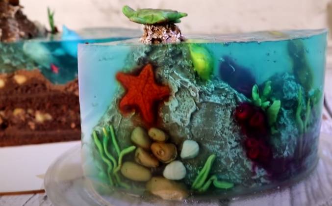 Аквариум торт Остров с желе в Море рецепт