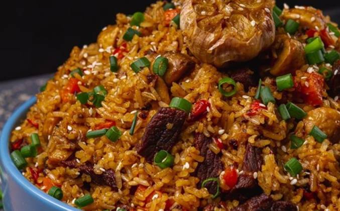 Рецепт рис с мясом и овощами в духовке рецепт с фото
