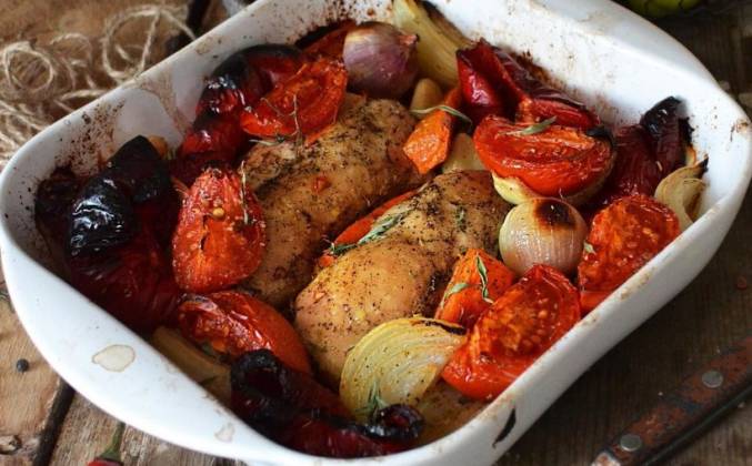 Куриное филе с овощами в духовке рецепт с фото пошагово