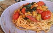 рецепт Спагетти с овощами на сковороде