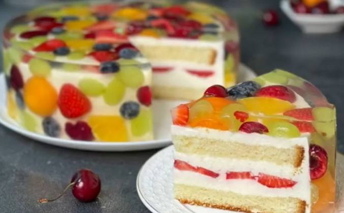 Желе торт с ягодами и фруктами и творожным кремом рецепт с фото пошагово