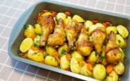 рецепт Приготовить куриные голени с картошкой в духовке