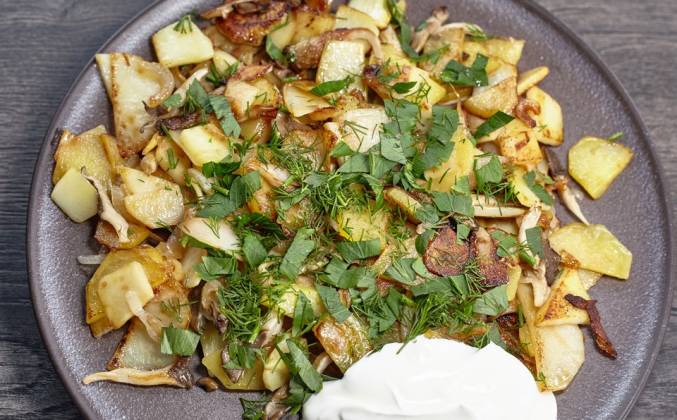 Жареная картошка с грибами вешенками Просто Кухня рецепт