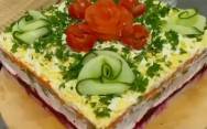 рецепт Салат овощной торт со свеклой, картошкой и яйцом