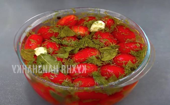 Маринованные помидоры быстрого приготовления за сутки с зеленью рецепт