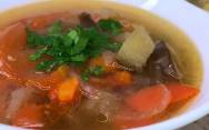 рецепт Суп с мясом говядины, баклажанами, перцем болгарским и помидорами