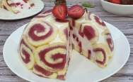 ПП торт шарлотта с творожным муссом и клубничным джемом