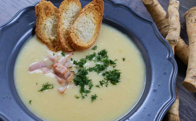 Картофельный суп пюре с хреном и беконом Просто Кухня рецепт