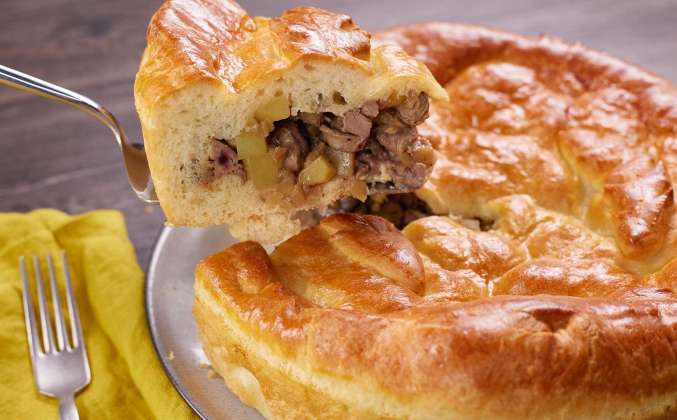 Пирог с потрошками куриными: печенью и сердечками и картофелем рецепт
