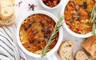 рецепт Веганский «сырный» лазанья-суп с грибами