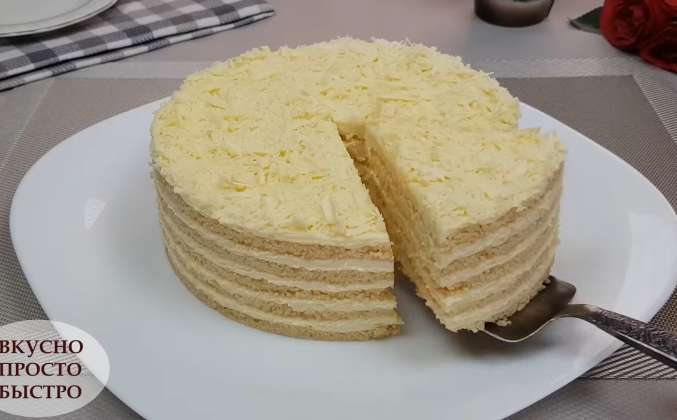 Торт Пломбир без духовки из крошки с кремом рецепт